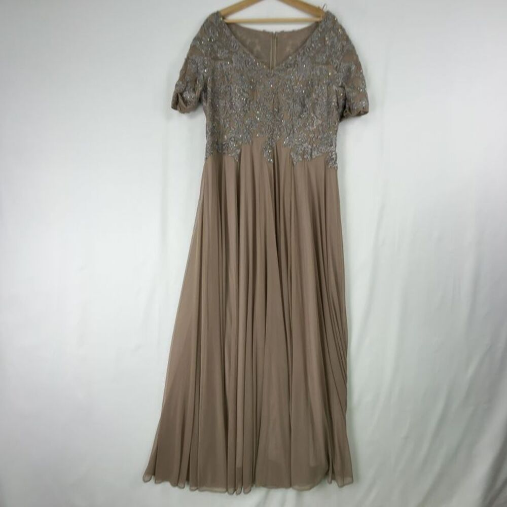Alex Evenings Alex Evenings Long Taupe Sequined Sleeve Dress